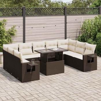 ARDEBO.de - 10-tlg. Garten-Sofagarnitur mit Kissen Braun Poly Rattan
