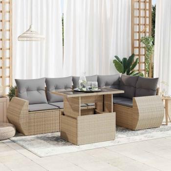 ARDEBO.de - 6-tlg. Garten-Sofagarnitur mit Kissen Beige Poly Rattan