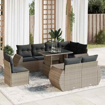 ARDEBO.de - 9-tlg. Garten-Sofagarnitur mit Kissen Grau Poly Rattan