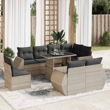 ARDEBO.de - 9-tlg. Garten-Sofagarnitur mit Kissen Hellgrau Poly Rattan
