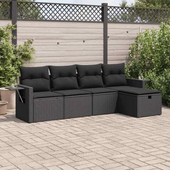 ARDEBO.de - 5-tlg. Garten-Sofagarnitur mit Kissen Schwarz Poly Rattan
