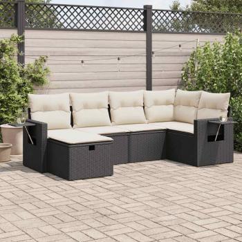 ARDEBO.de - 6-tlg. Garten-Sofagarnitur mit Kissen Schwarz Poly Rattan