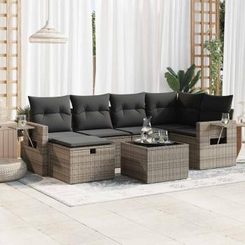 ARDEBO.de - 7-tlg. Garten-Sofagarnitur mit Kissen Grau Poly Rattan