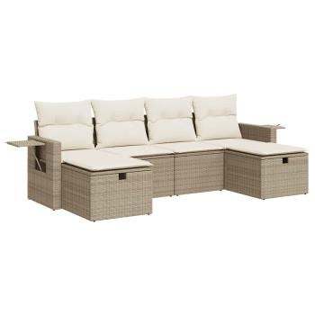 ARDEBO.de - 6-tlg. Garten-Sofagarnitur mit Kissen Beige Poly Rattan
