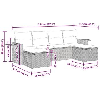 6-tlg. Garten-Sofagarnitur mit Kissen Beige Poly Rattan
