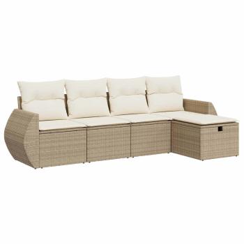 5-tlg. Garten-Sofagarnitur mit Kissen Beige Poly Rattan