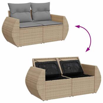 ARDEBO.de - 6-tlg. Garten-Sofagarnitur mit Kissen Beige Poly Rattan