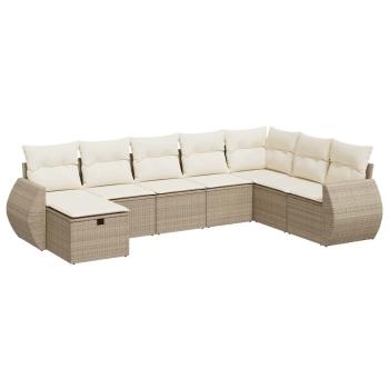 8-tlg. Garten-Sofagarnitur mit Kissen Beige Poly Rattan