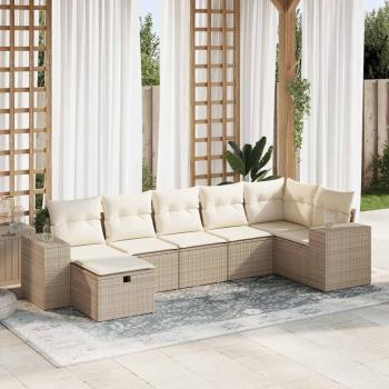 ARDEBO.de - 7-tlg. Garten-Sofagarnitur mit Kissen Beige Poly Rattan