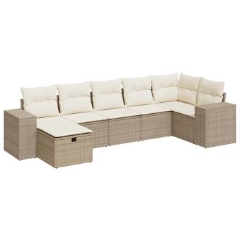 7-tlg. Garten-Sofagarnitur mit Kissen Beige Poly Rattan