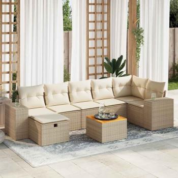 ARDEBO.de - 8-tlg. Garten-Sofagarnitur mit Kissen Beige Poly Rattan
