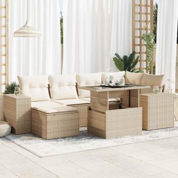 ARDEBO.de - 7-tlg. Garten-Sofagarnitur mit Kissen Beige Poly Rattan