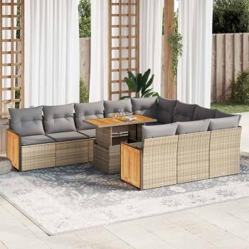 ARDEBO.de - 11-tlg. Garten-Sofagarnitur mit Kissen Beige Poly Rattan Akazie