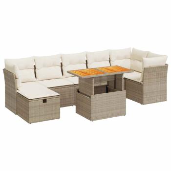 8-tlg. Garten-Sofagarnitur mit Kissen Beige Poly Rattan Akazie