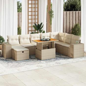 ARDEBO.de - 9-tlg. Garten-Sofagarnitur mit Kissen Beige Poly Rattan Akazie