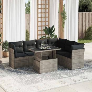 ARDEBO.de - 7-tlg. Garten-Sofagarnitur mit Kissen Grau Poly Rattan