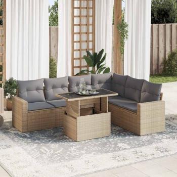 ARDEBO.de - 7-tlg. Garten-Sofagarnitur mit Kissen Beige Poly Rattan