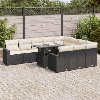 ARDEBO.de - 11-tlg. Garten-Sofagarnitur mit Kissen Schwarz Poly Rattan