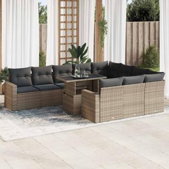 ARDEBO.de - 11-tlg. Garten-Sofagarnitur mit Kissen Grau Poly Rattan