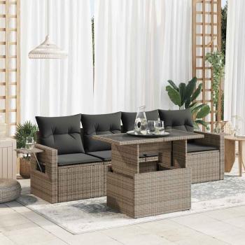 ARDEBO.de - 5-tlg. Garten-Sofagarnitur mit Kissen Grau Poly Rattan