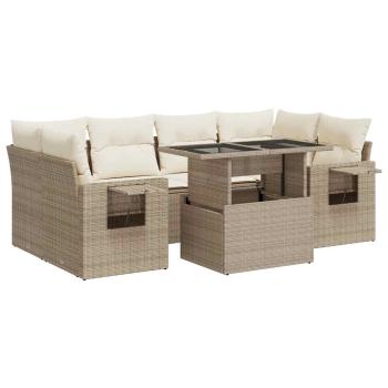 7-tlg. Garten-Sofagarnitur mit Kissen Beige Poly Rattan