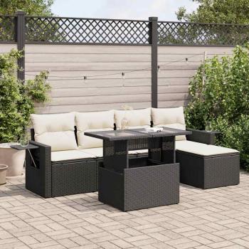ARDEBO.de - 6-tlg. Garten-Sofagarnitur mit Kissen Schwarz Poly Rattan