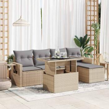 ARDEBO.de - 6-tlg. Garten-Sofagarnitur mit Kissen Beige Poly Rattan
