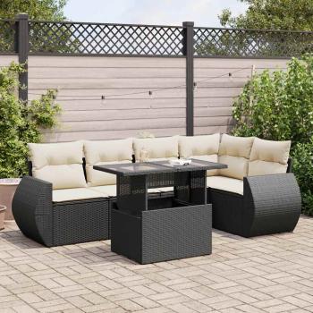 ARDEBO.de - 6-tlg. Garten-Sofagarnitur mit Kissen Schwarz Poly Rattan