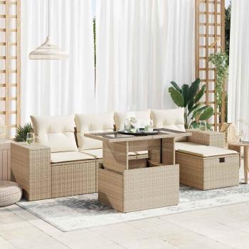 ARDEBO.de - 6-tlg. Garten-Sofagarnitur mit Kissen Beige Poly Rattan