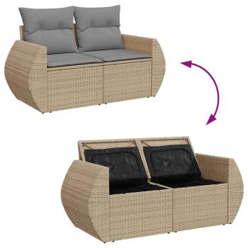 5-tlg. Garten-Sofagarnitur mit Kissen Beige Poly Rattan Akazie