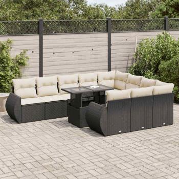 ARDEBO.de - 11-tlg. Garten-Sofagarnitur mit Kissen Schwarz Poly Rattan