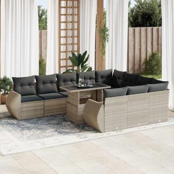 ARDEBO.de - 11-tlg. Garten-Sofagarnitur mit Kissen Hellgrau Poly Rattan