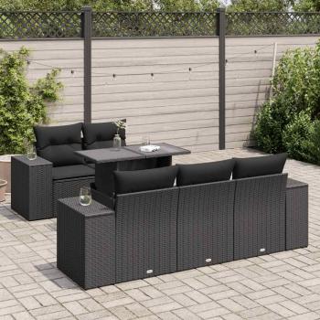 ARDEBO.de - 6-tlg. Garten-Sofagarnitur mit Kissen Schwarz Poly Rattan