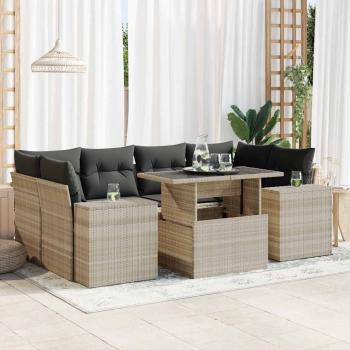 ARDEBO.de - 7-tlg. Garten-Sofagarnitur mit Kissen Hellgrau Poly Rattan
