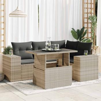 ARDEBO.de - 5-tlg. Garten-Sofagarnitur mit Kissen Hellgrau Poly Rattan
