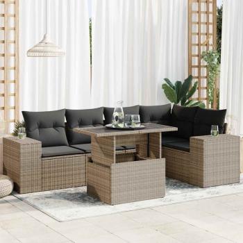 ARDEBO.de - 6-tlg. Garten-Sofagarnitur mit Kissen Grau Poly Rattan