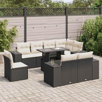 ARDEBO.de - 9-tlg. Garten-Sofagarnitur mit Kissen Schwarz Poly Rattan