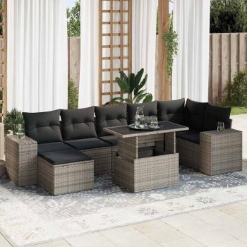 ARDEBO.de - 8-tlg. Garten-Sofagarnitur mit Kissen Grau Poly Rattan
