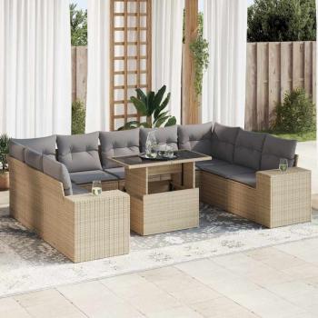 ARDEBO.de - 10-tlg. Garten-Sofagarnitur mit Kissen Beige Poly Rattan