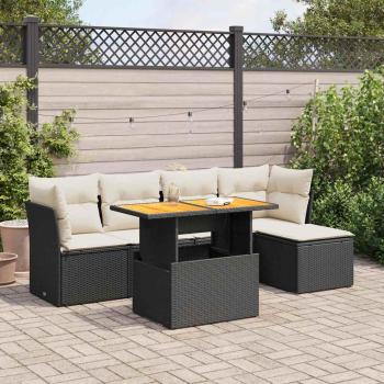 ARDEBO.de - 6-tlg. Garten-Sofagarnitur mit Kissen Schwarz Poly Rattan