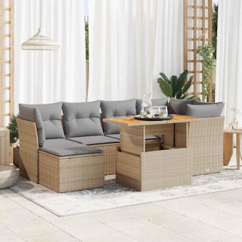 ARDEBO.de - 7-tlg. Garten-Sofagarnitur mit Kissen Beige Poly Rattan