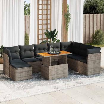 ARDEBO.de - 9-tlg. Garten-Sofagarnitur mit Kissen Grau Poly Rattan