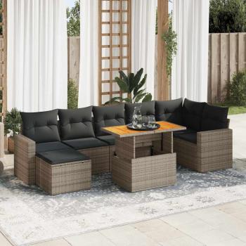 ARDEBO.de - 8-tlg. Garten-Sofagarnitur mit Kissen Grau Poly Rattan