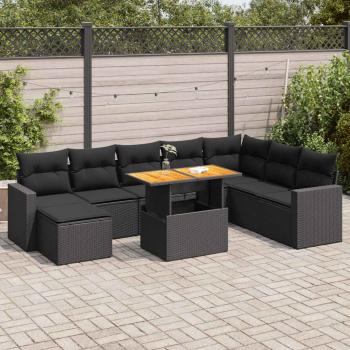 ARDEBO.de - 9-tlg. Garten-Sofagarnitur mit Kissen Schwarz Poly Rattan