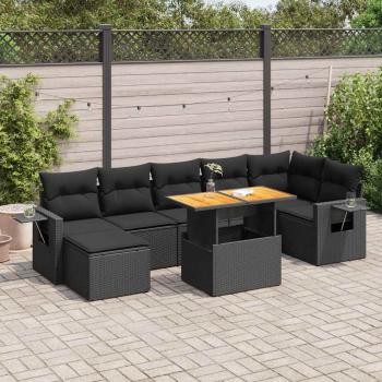 ARDEBO.de - 8-tlg. Garten-Sofagarnitur mit Kissen Schwarz Poly Rattan