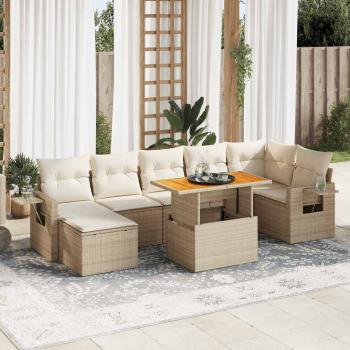 ARDEBO.de - 8-tlg. Garten-Sofagarnitur mit Kissen Beige Poly Rattan