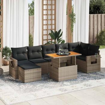 ARDEBO.de - 8-tlg. Garten-Sofagarnitur mit Kissen Grau Poly Rattan