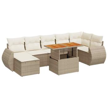 8-tlg. Garten-Sofagarnitur mit Kissen Beige Poly Rattan