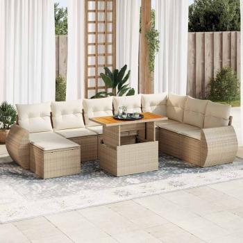 ARDEBO.de - 9-tlg. Garten-Sofagarnitur mit Kissen Beige Poly Rattan