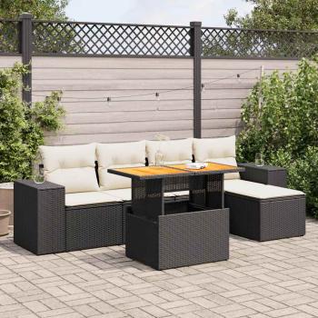 ARDEBO.de - 6-tlg. Garten-Sofagarnitur mit Kissen Schwarz Poly Rattan